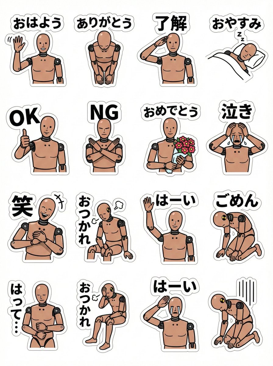 AI Prompt for LINE Sticker Sheet - Standing Doll Character with Japanese Theme
