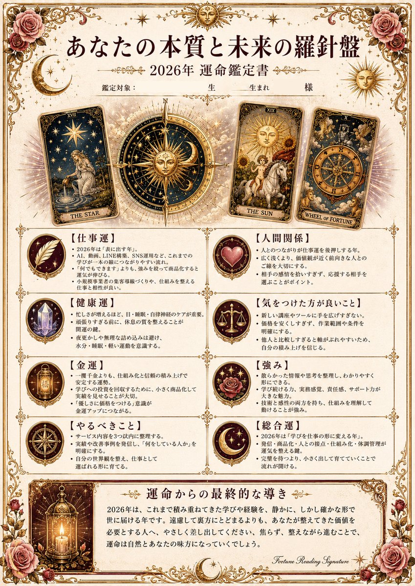 AI Prompt for Luxurious Japanese Style Tarot Fortune Certificate Design