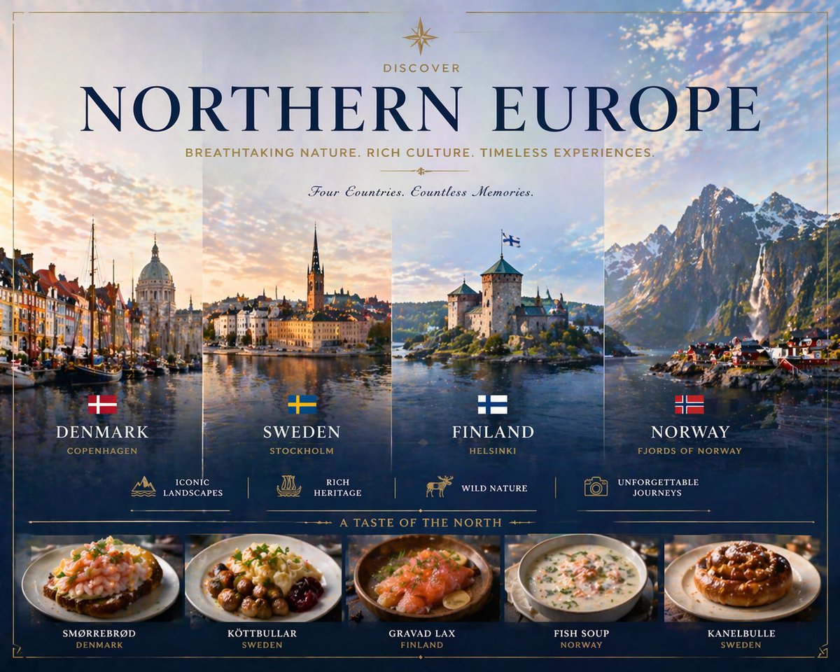 AI Prompt for Luxury Northern Europe Travel Posters with Regional Foods