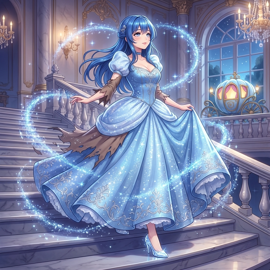 AI Prompt for Magical Cinderella Anime Illustration