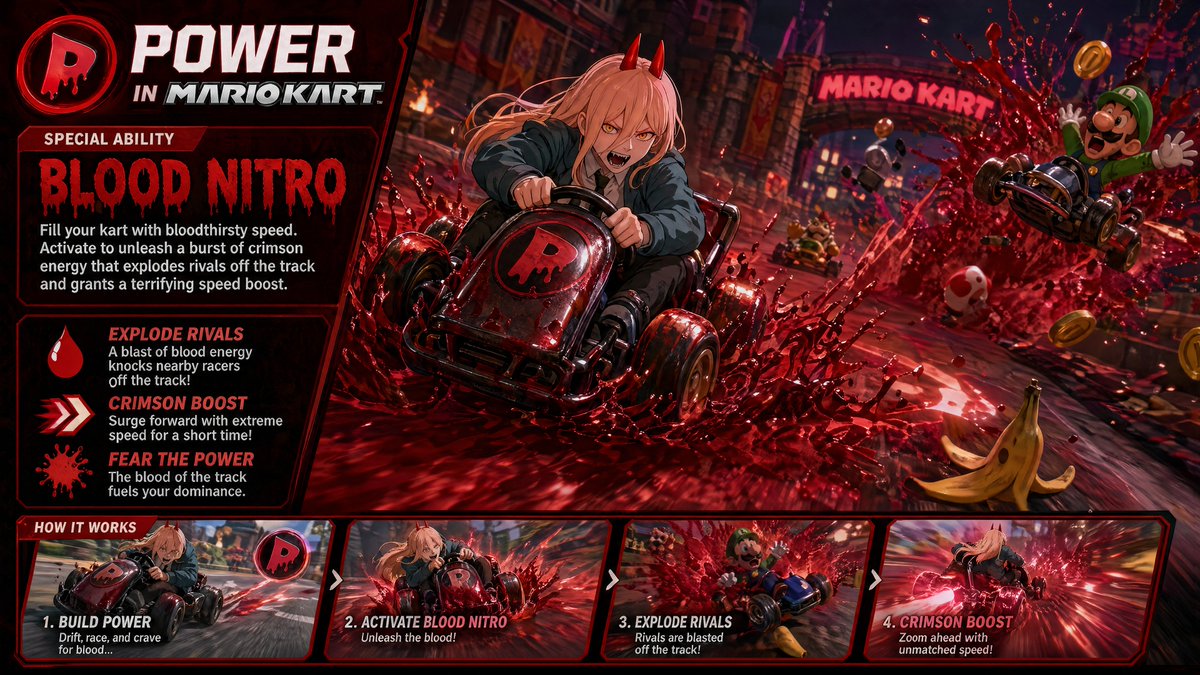 AI Prompt for Mario Kart Anime Demonic Character Poster