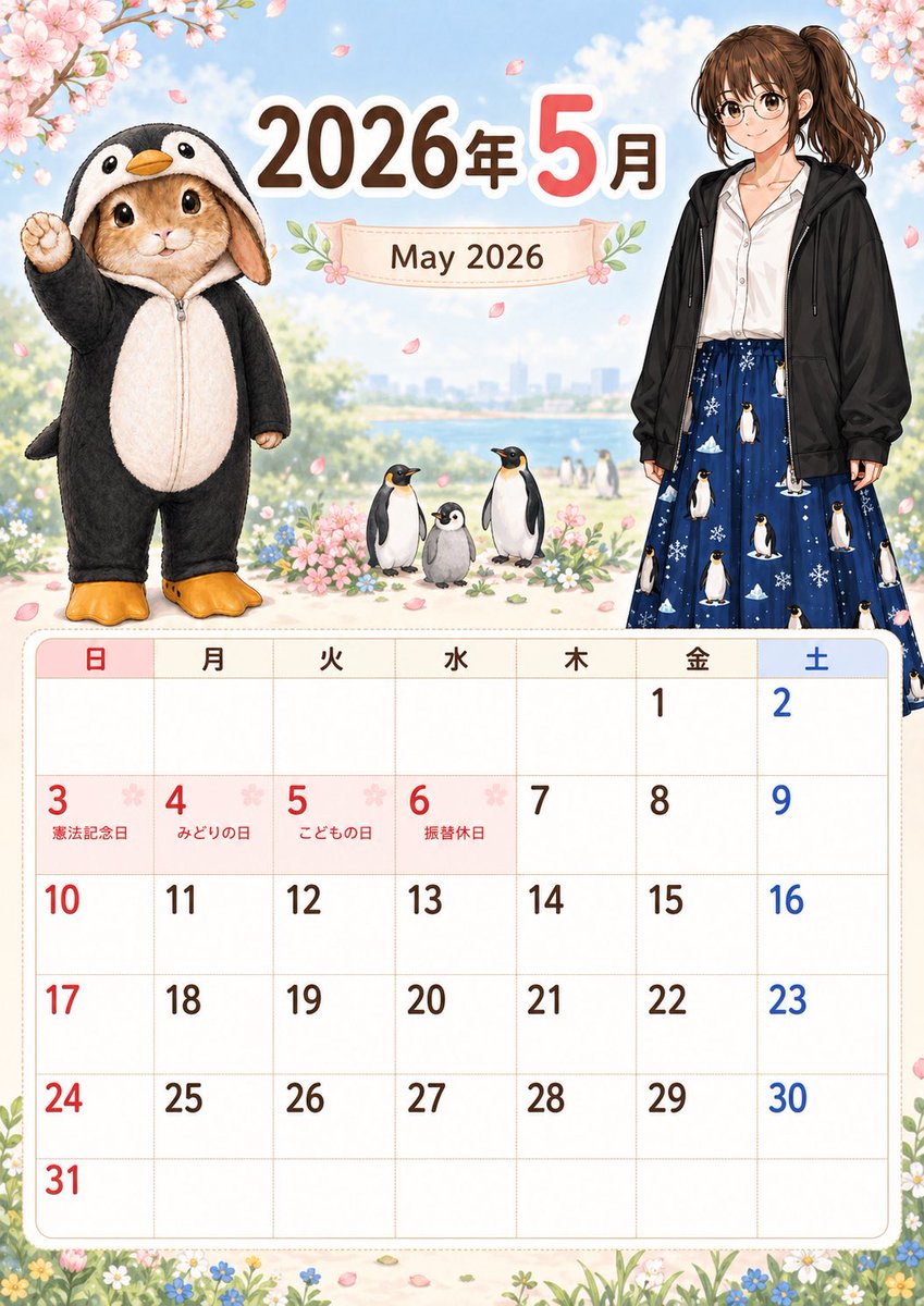 AI Prompt for May 2026 Printable Calendar with Cherry Blossoms and Cute Bunny