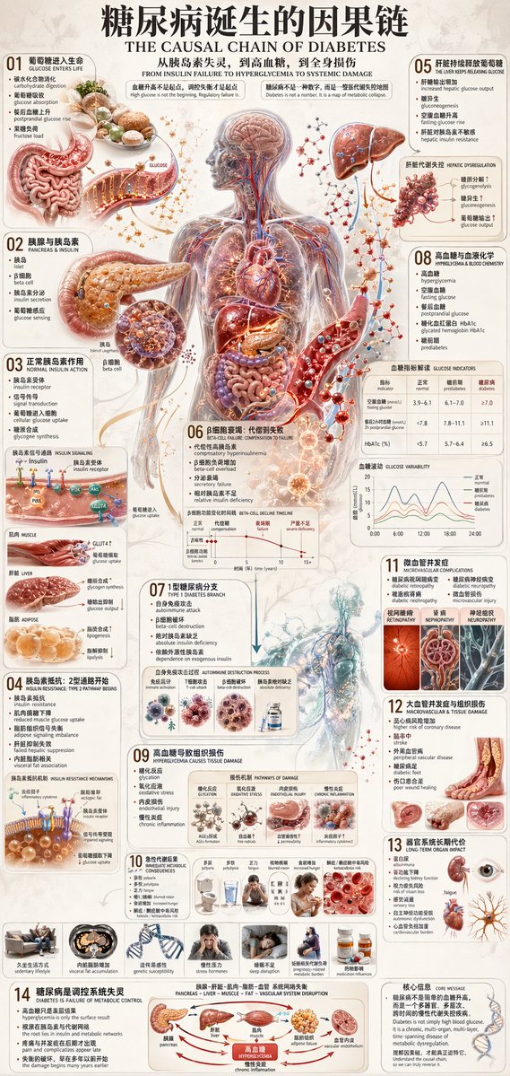 AI Prompt for Medical Infographic Design: Diabetes Causal Chain Illustration
