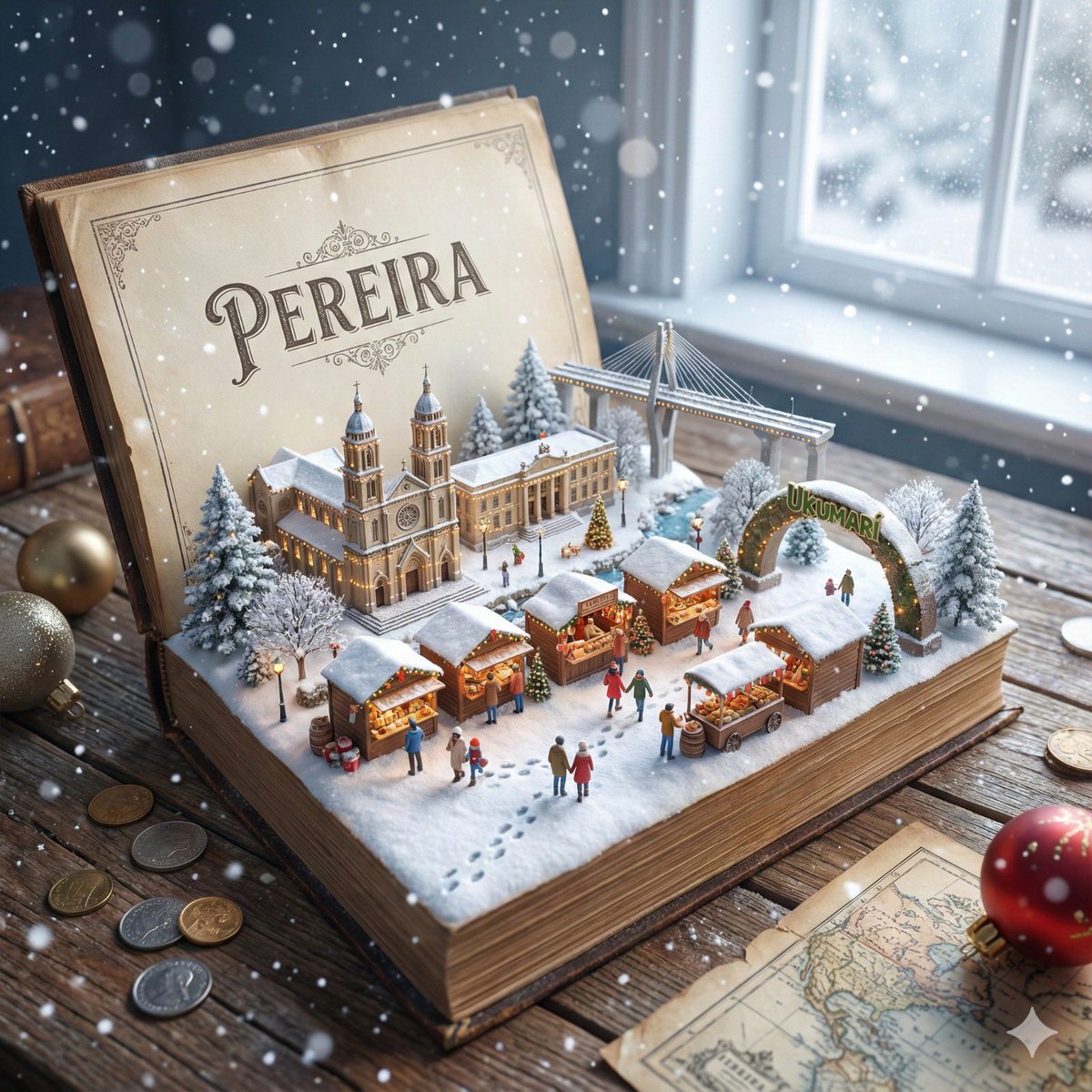 AI Prompt for Medieval Winter Scene in Old Book Style in Pereira, Colombia