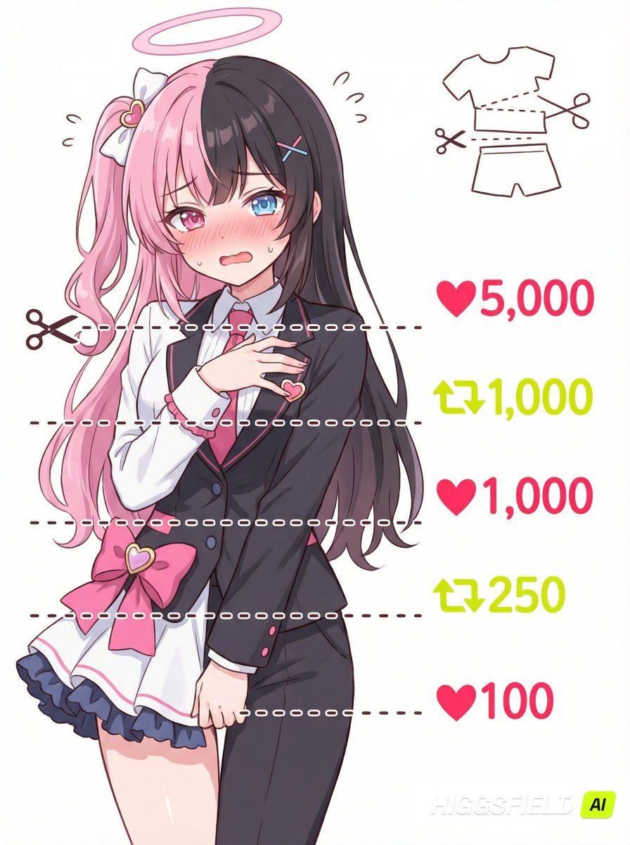AI Prompt for Meme-Style Anime Illustration with Cut Lines and Social Media Elements