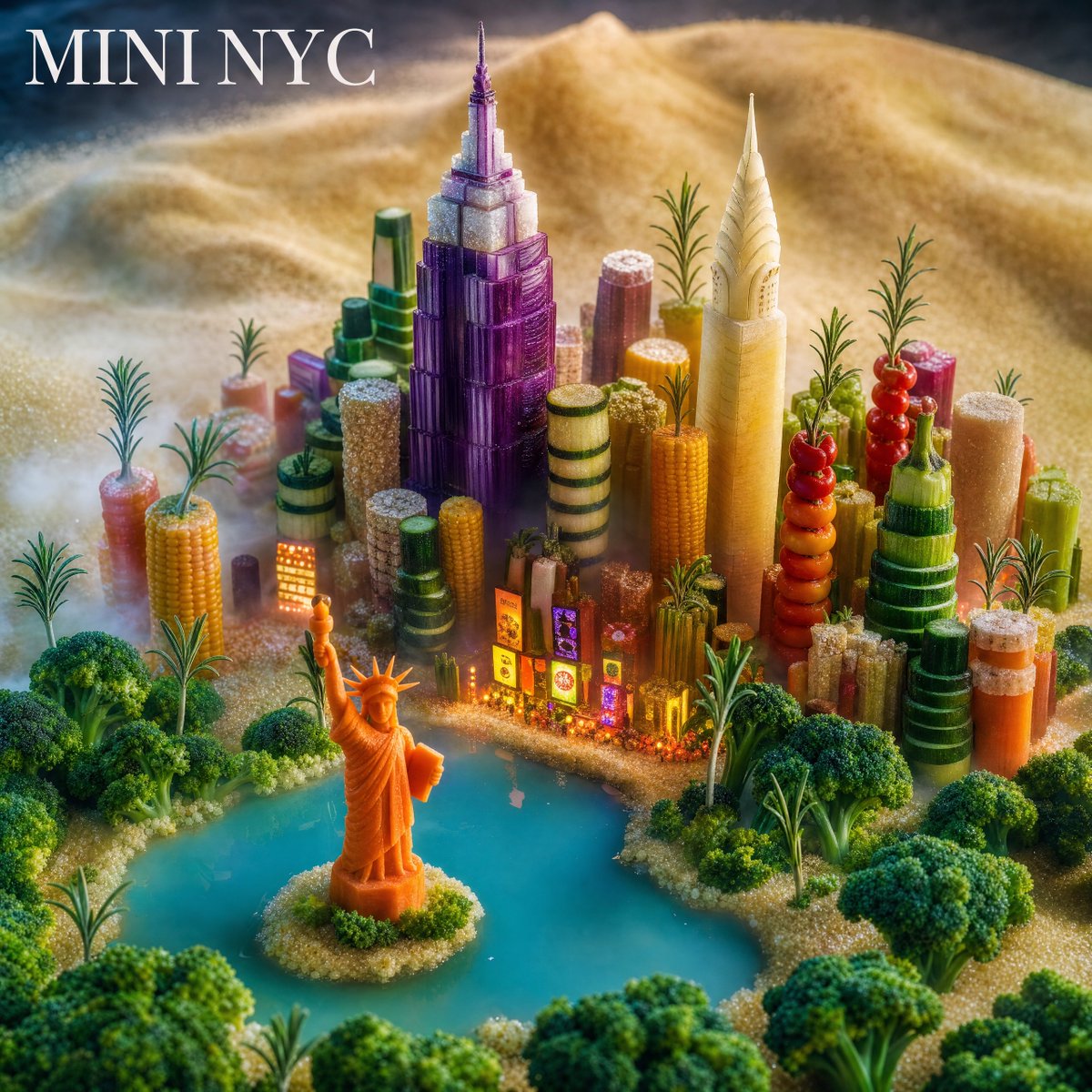 AI Prompt for Miniature Cityscape Generation using Edible Materials