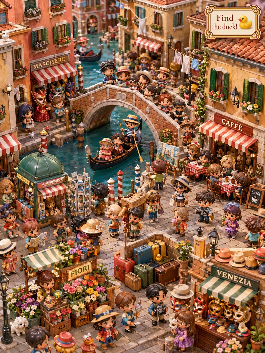 AI Prompt for Miniature Venice Cityscape with Hidden Rubber Ducks