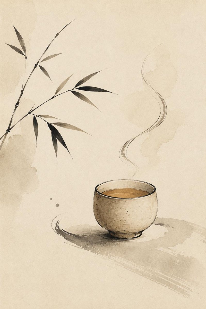 AI Prompt for Minimalist Japanese Zen Ink Steaming Tea Cup Illustration