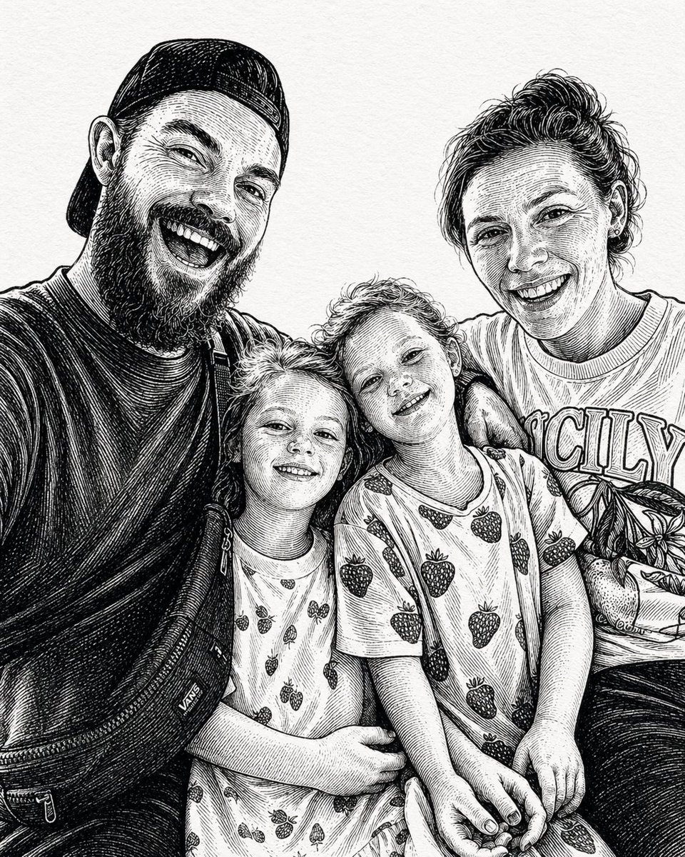 AI Prompt for Monochrome Pen-and-Ink Family Portrait