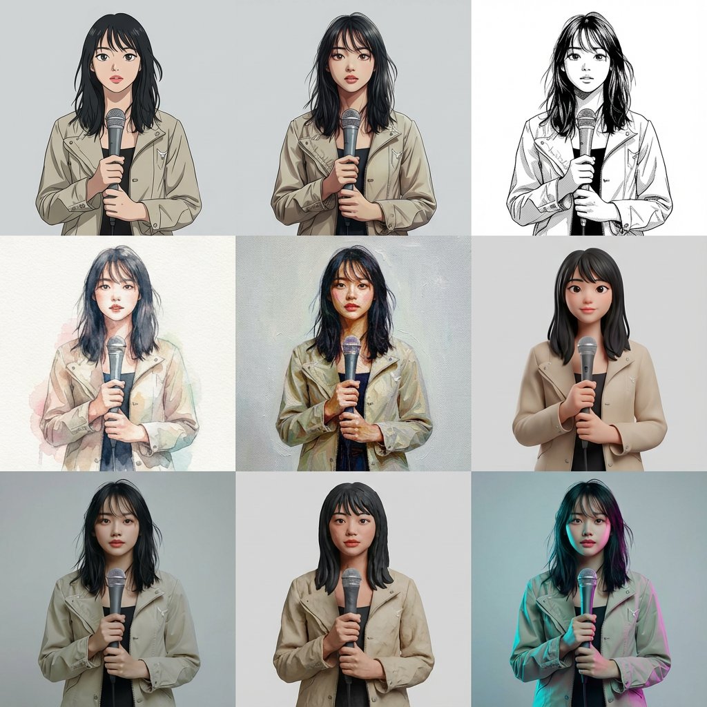AI Prompt for Multi-Style Image Generation with 9 Cutouts