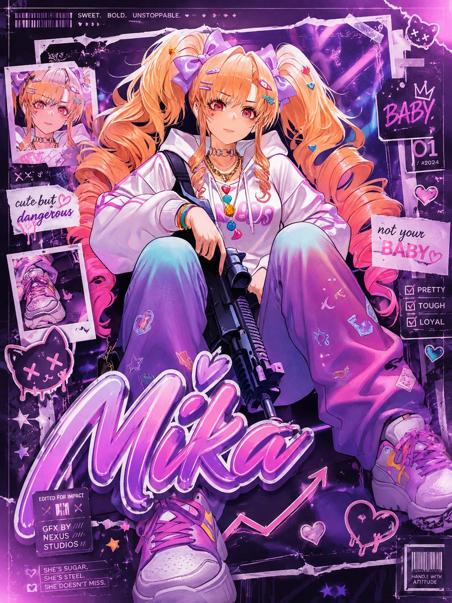 AI Prompt for Neon Anime Character Poster with Y2K Scrapbook Style