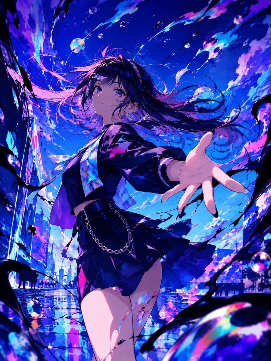 AI Prompt for Neon Anime Key Visual with Girl in Rainy Cyberpunk City
