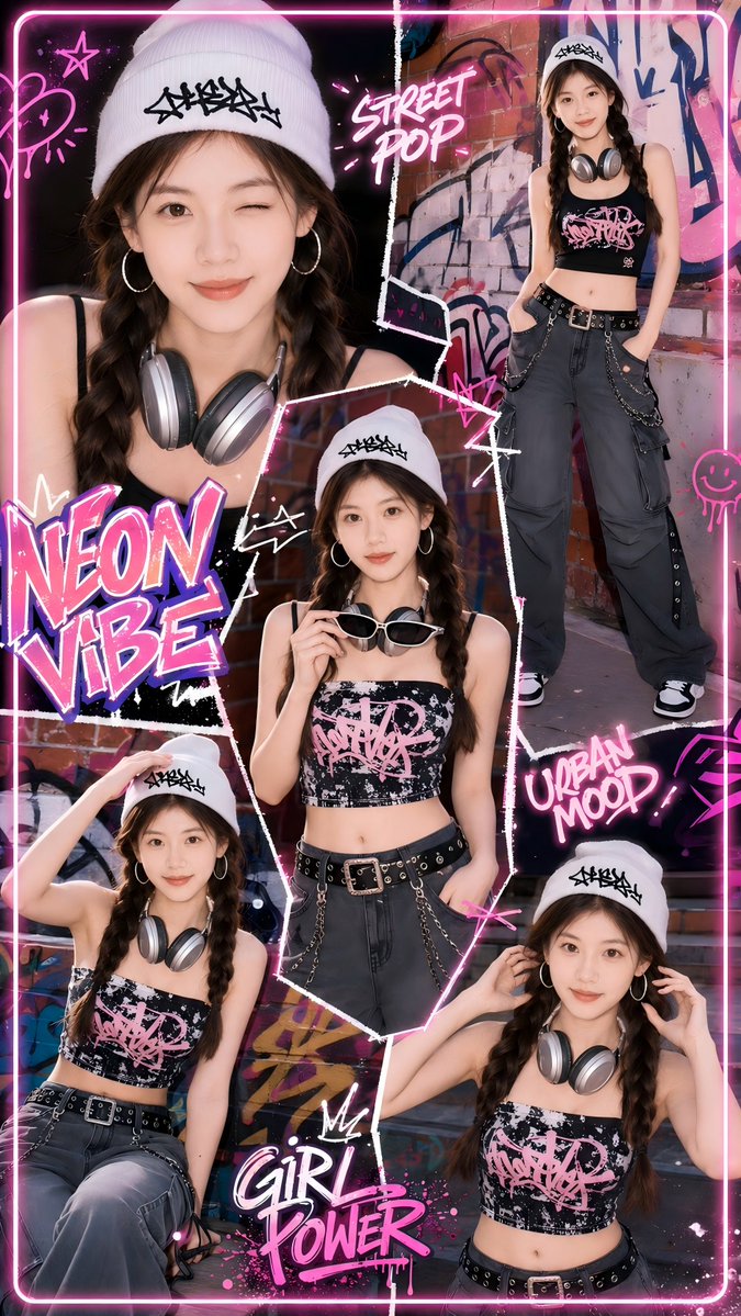 AI Prompt for Neon Graffiti Fashion Collage Poster