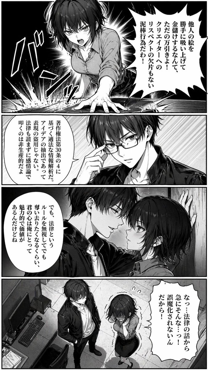 AI Prompt for Office Manga Confrontation Art - Kabedon Scene and Comic Screenshots