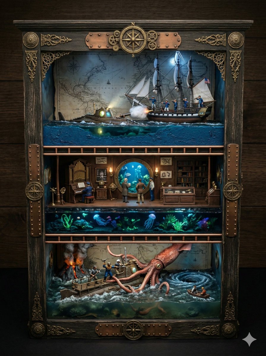 AI Prompt for Ornate Box Diorama in Steampunk Style