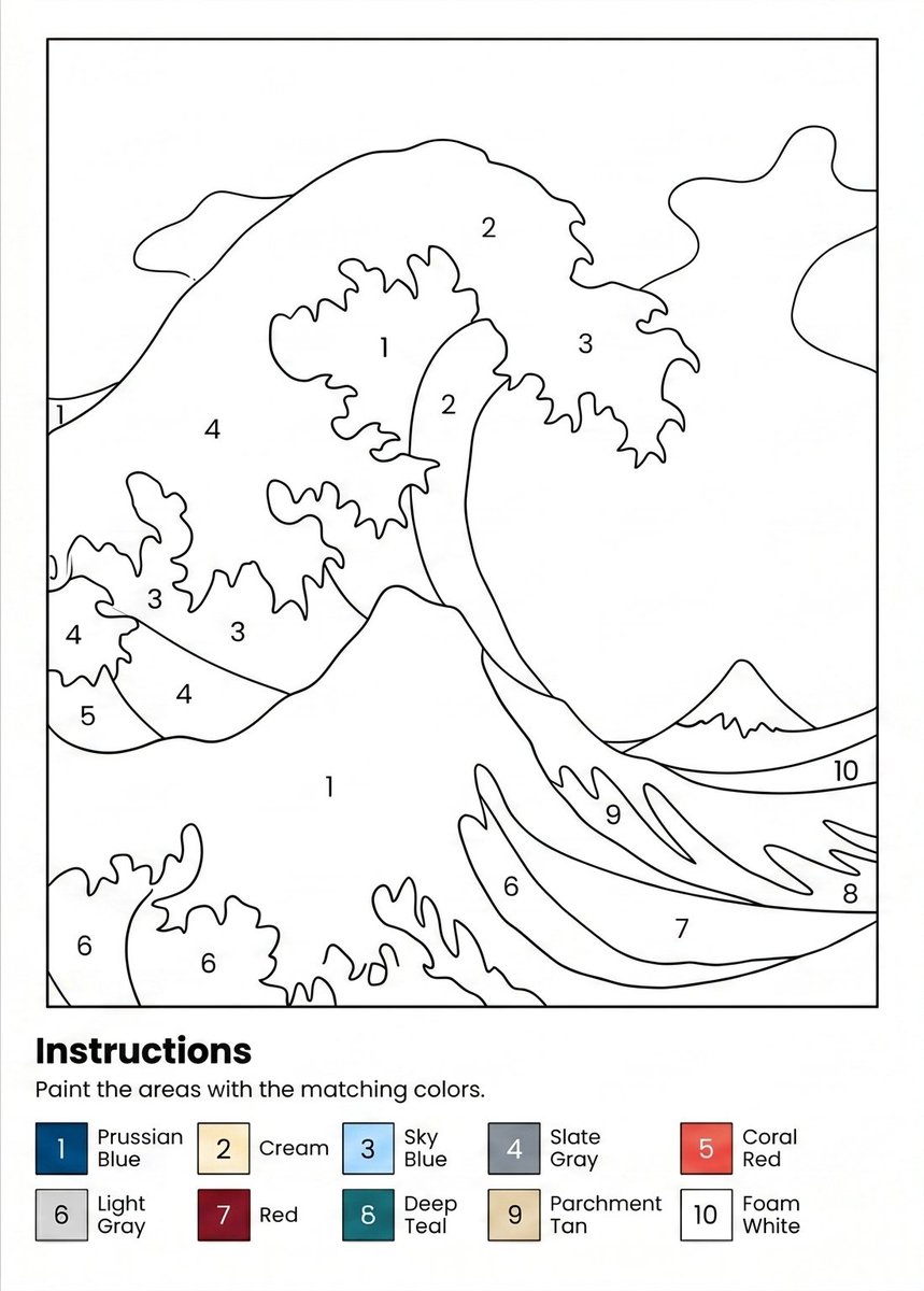 AI Prompt for Paint-by-Numbers Ocean Wave Art