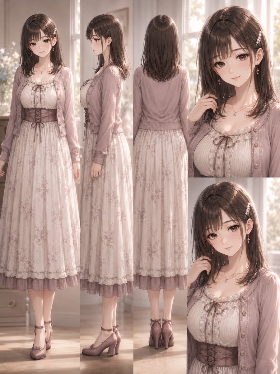 AI Prompt for Pastel Lolita Fashion Reference Sheet: Anime Character Illustrations