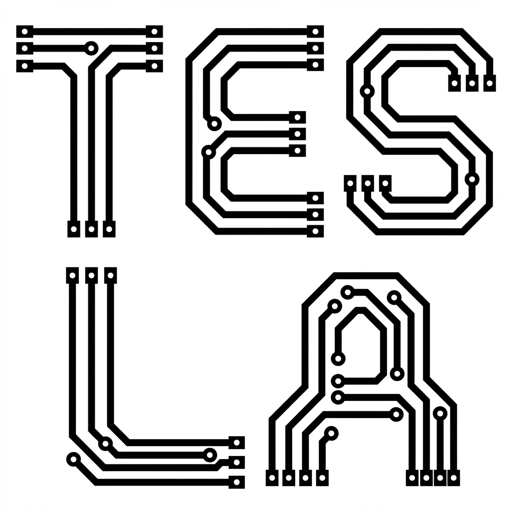 AI Prompt for PCB Word Art Schematic Generation: 'Tesla' Design