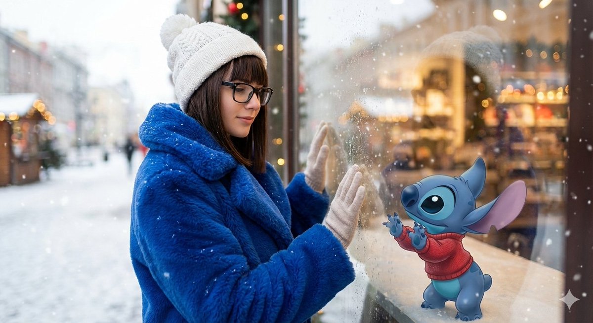 AI Prompt for Photorealistic Winter Portrait with Animated Character Interaction