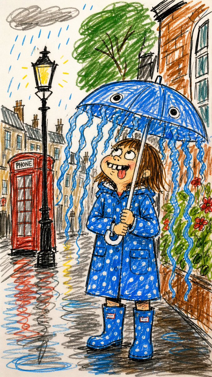 AI Prompt for Rainy Street Scene Cartoon Doodle
