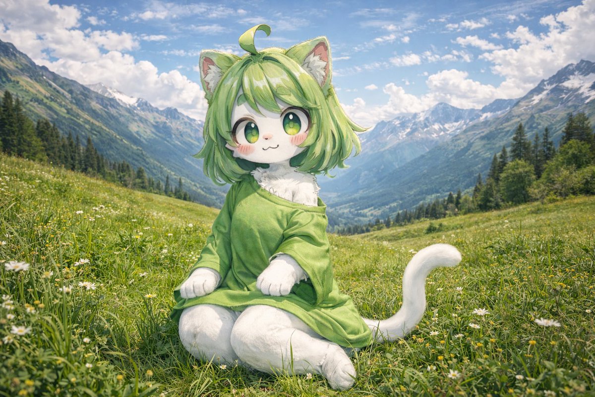 AI Prompt for Realistic Anime Cat-Girl Illustration in Natural Landscape