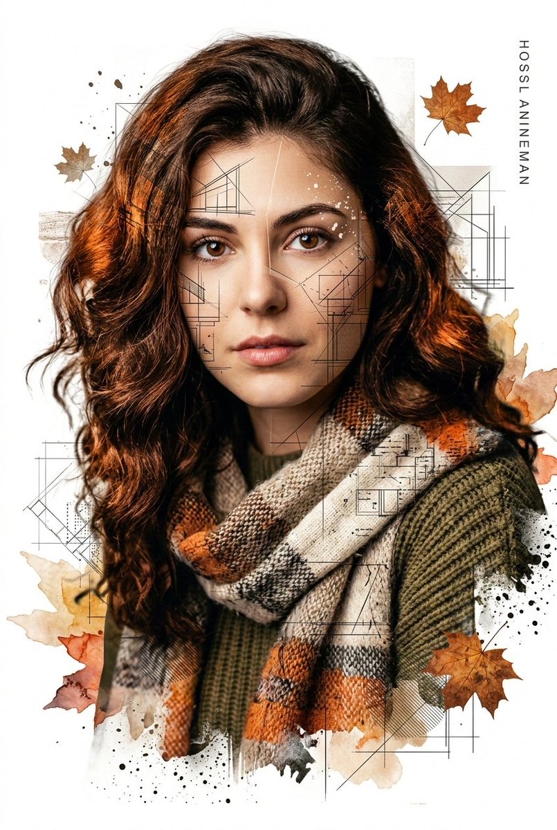AI Prompt for Realistic Autumn Portrait Poster with Abstract Textures and Double Exposure Effect