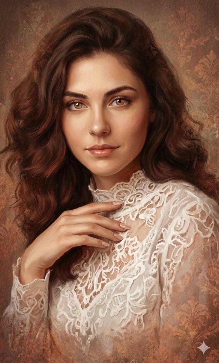 AI Prompt for Realistic Digital Portrait Painting with Warm Colors and Lace Garment