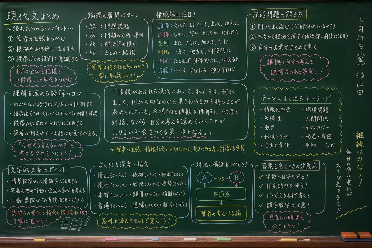 AI Prompt for Realistic Japanese Chalkboard Notes and Diagrams with E-Learning Infographics