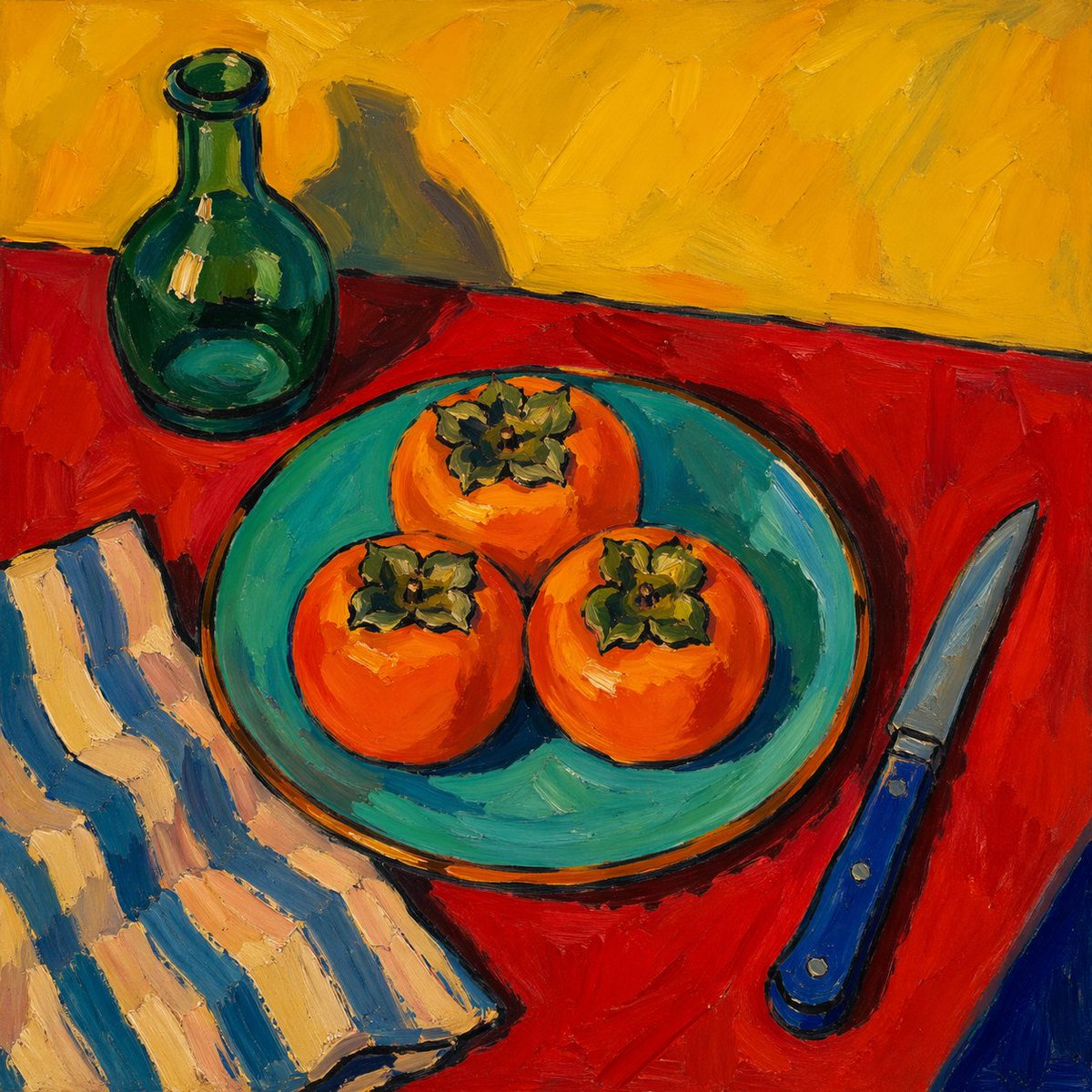 AI Prompt for Realistic Oil Painting Style Food Art with Persimmons and Turquoise