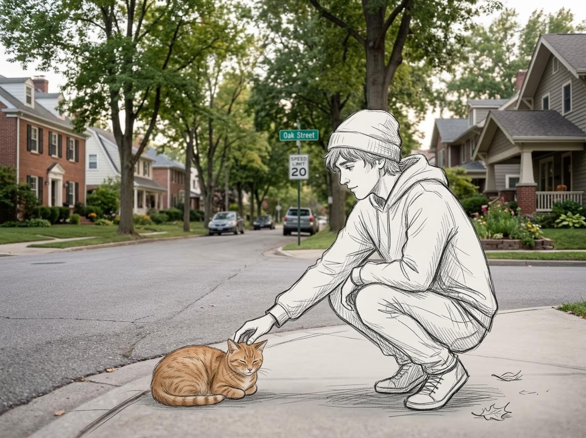 AI Prompt for Realistic Sketch Character Overlays on City Streets