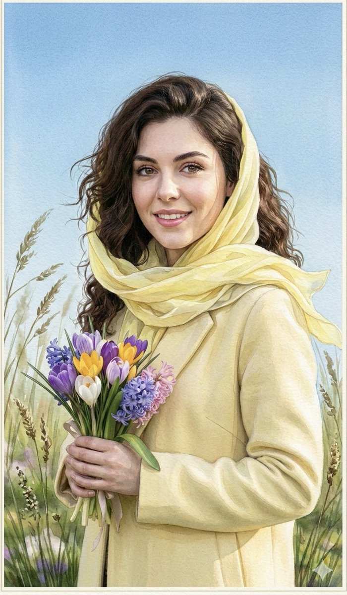 AI Prompt for Realistic Watercolor Spring Greeting Card Portrait