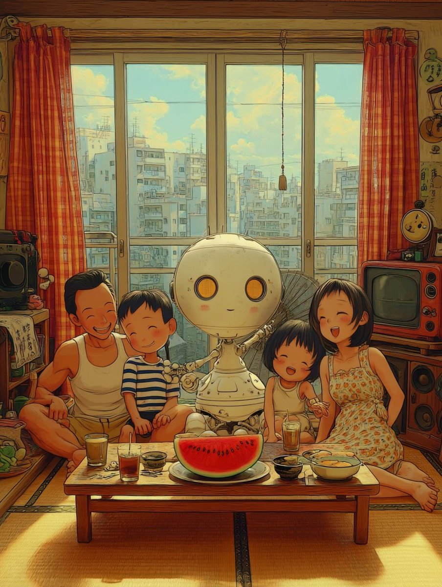 AI Prompt for Retro Futuristic Family Fan Robot Poster