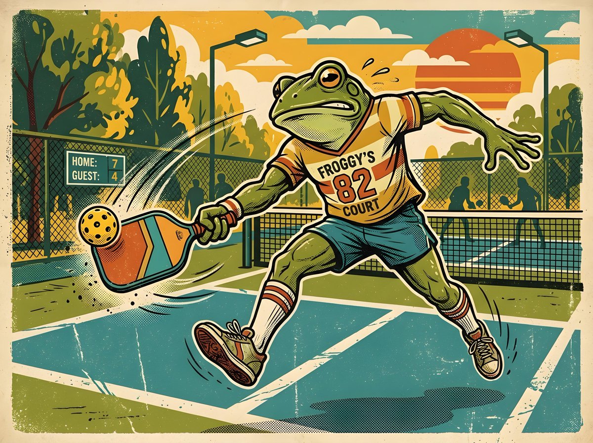 AI Prompt for Retro-Futuristic Pickleball Frog Illustration