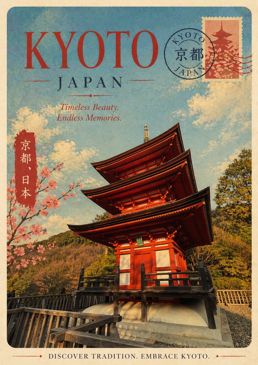 AI Prompt for Retro Kyoto Tourism Poster