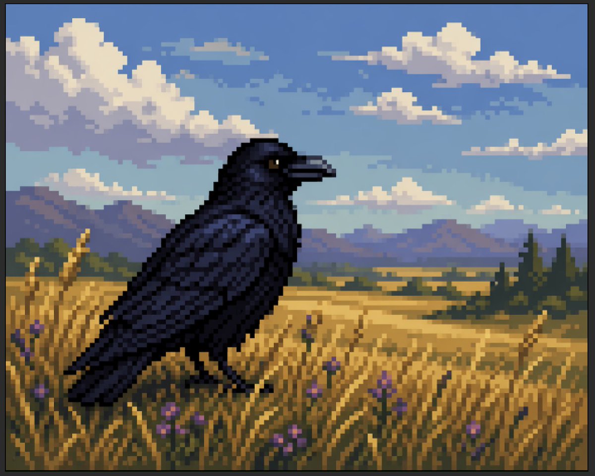 AI Prompt for Retro Pixel Art Landscape with Raven in Wheat Field