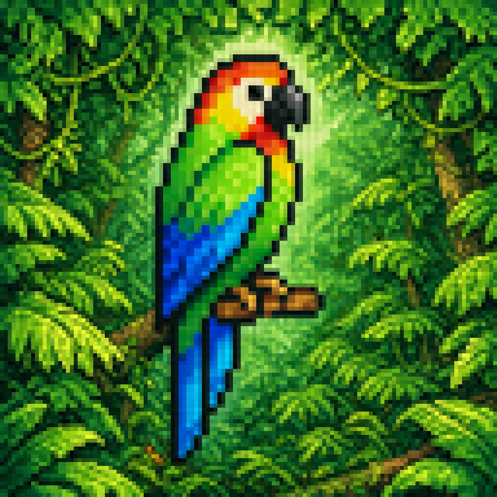 AI Prompt for Retro Pixel Art Tropical Parrot Scene