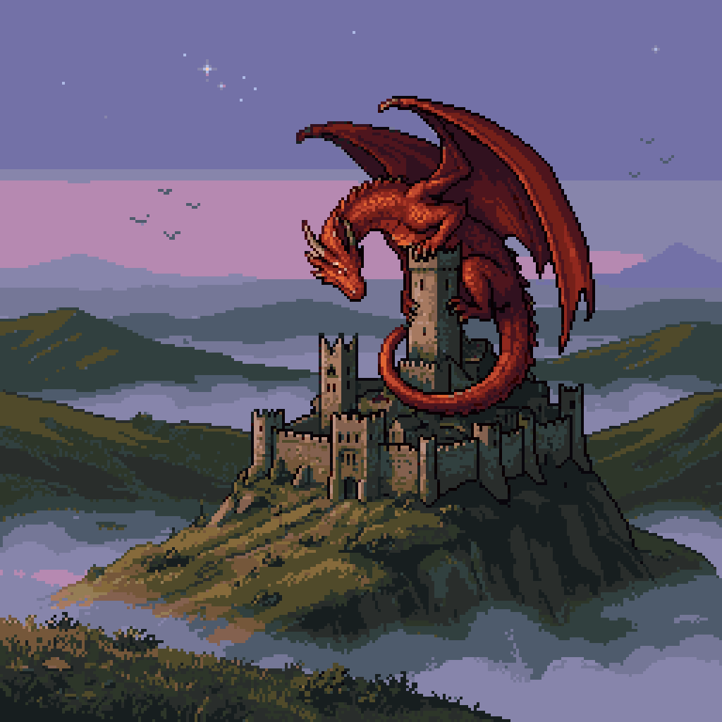 AI Prompt for Retro-Style Pixel Art Dragon on Castle
