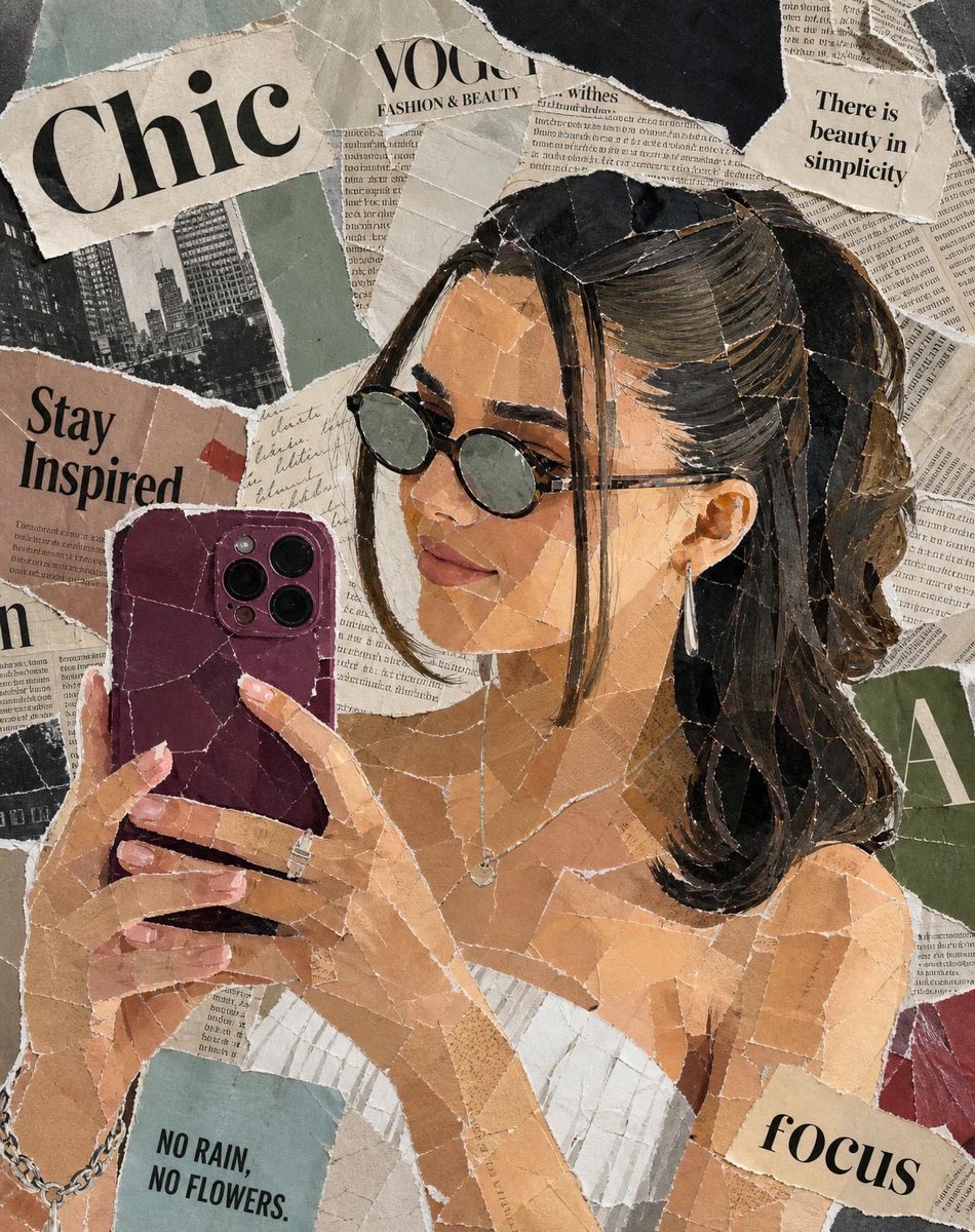 AI Prompt for Retro Style Selfie Collage with Woman