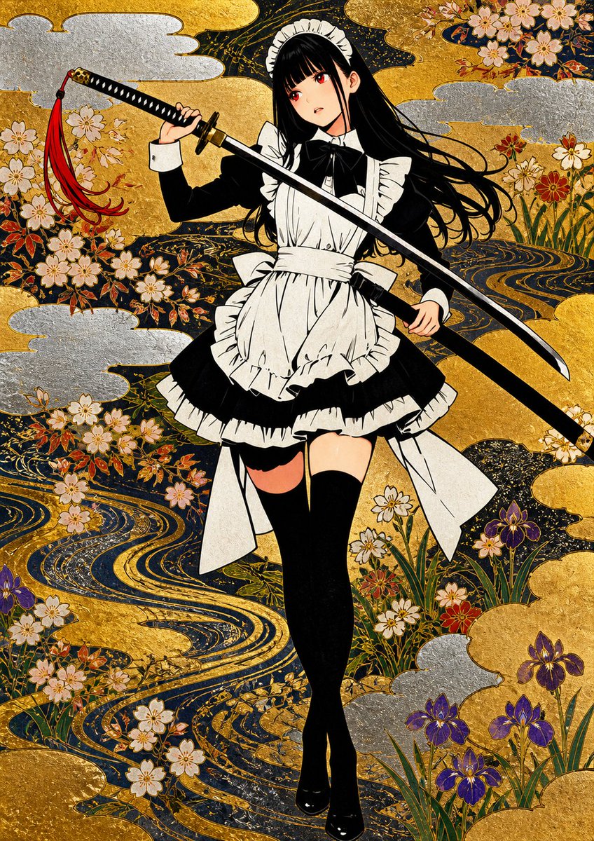 AI Prompt for Rimpa Style Illustrations with Gold and Silver Clouds