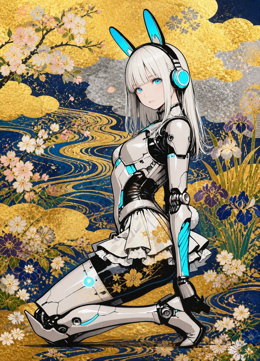 AI Prompt for Rinpa Style Decorative Illustration with Golden and Silver Motifs