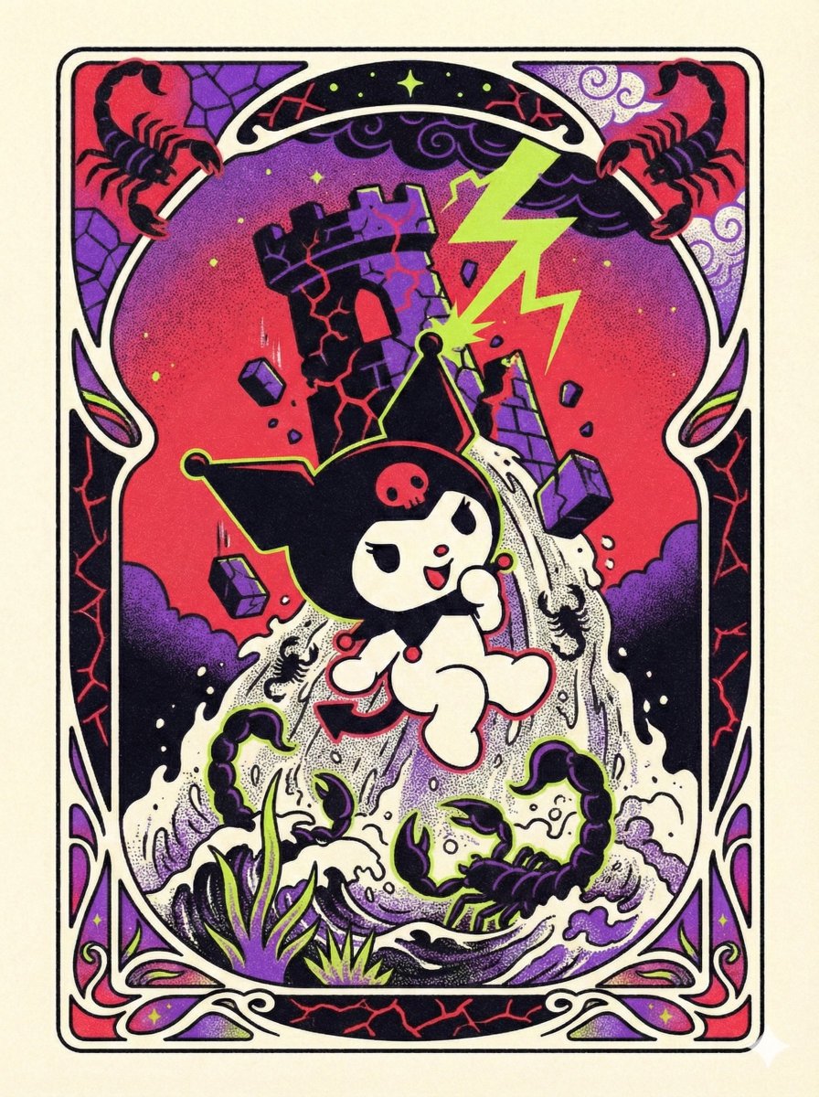 AI Prompt for Sanrio Character Tarot Cards with Risograph Texture