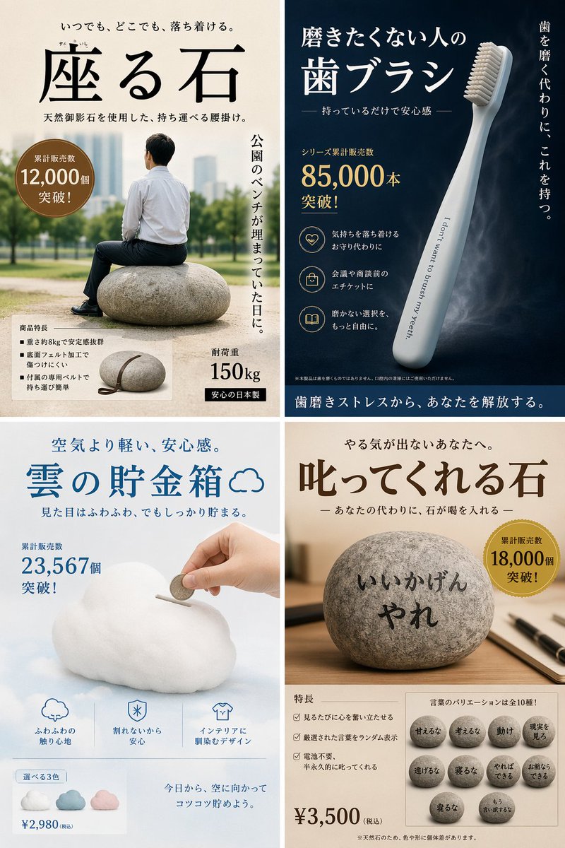 AI Prompt for Satirical Product Ads with Japanese Typography