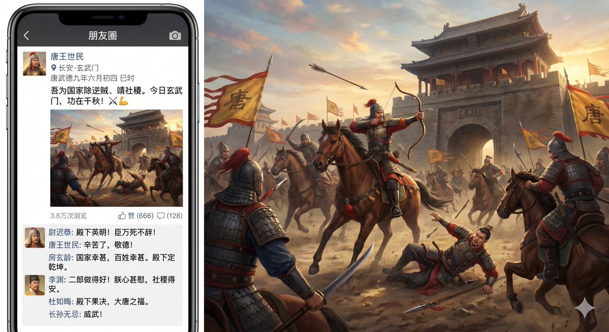 AI Prompt for Satirical Social Media Post with Tang-Dynasty Battle Scene