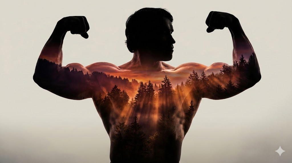 AI Prompt for Schwarzenegger Character Illustration with Landscape Background