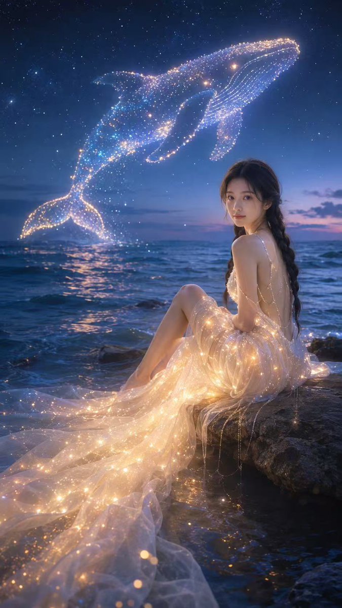 AI Prompt for Seaside Portrait with Celestial Whale Constellation