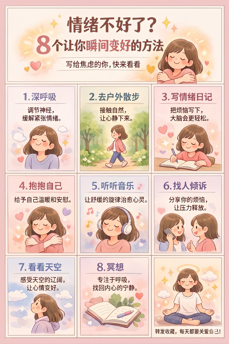 AI Prompt for Social Media Infographic: 9-Panel Self-Care Illustrations