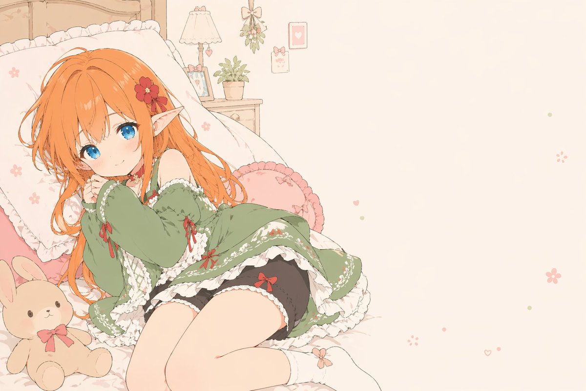 AI Prompt for Soft Pastel Anime Bedroom Illustration with Elf Girl