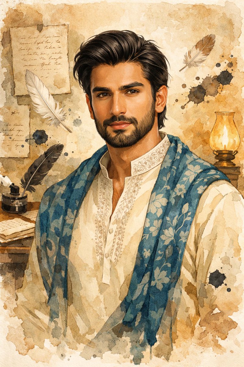 AI Prompt for South Asian Male Portrait Illustration with Watercolor Style