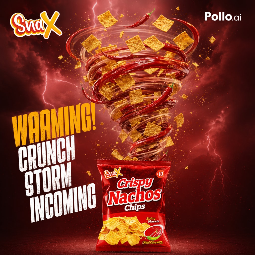 AI Prompt for Spicy Nacho Food Poster with 3D Chips Tornado