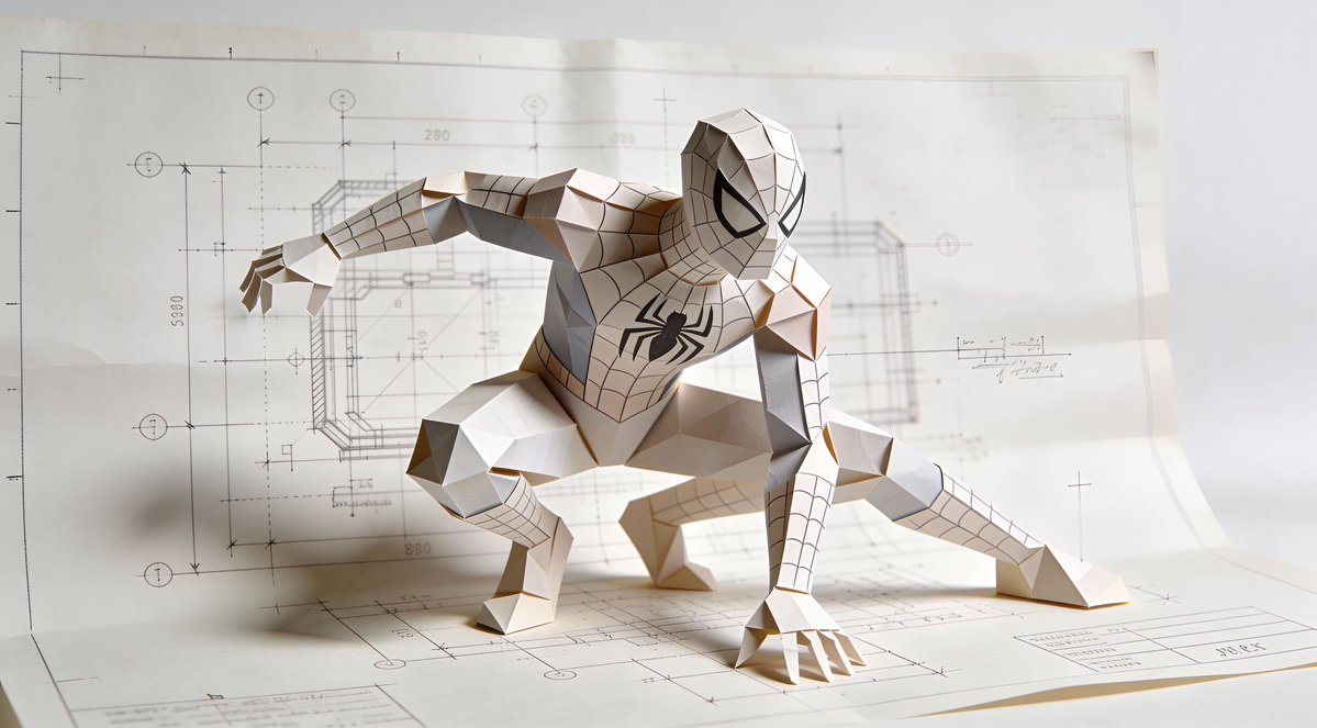 AI Prompt for Spider-Man Folded Paper Blueprint Illustration